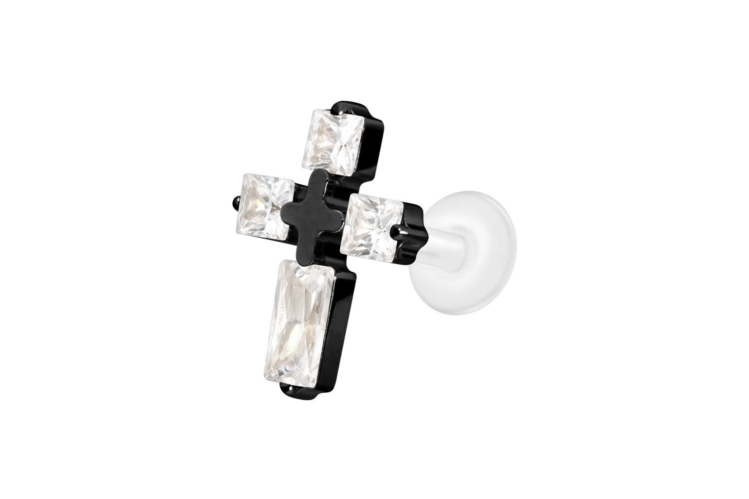 PTFE Labret Piercing mit Innengewinde + Titan-Aufsatz KRISTALLKREUZ